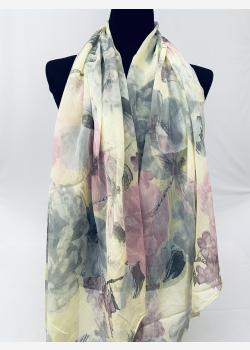 Шарф асимметричный тонкий с цветочным  принтом Girandola